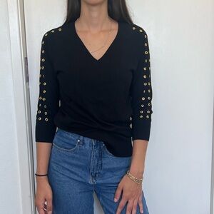 Grace Elements 3/4 Sleeve V-Neck with Gold Embellished Sleeves